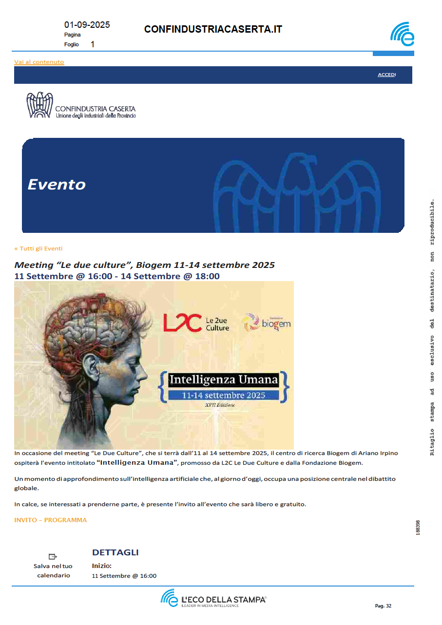 Meeting "Le due culture", Biogem 11-14 settembre 2025